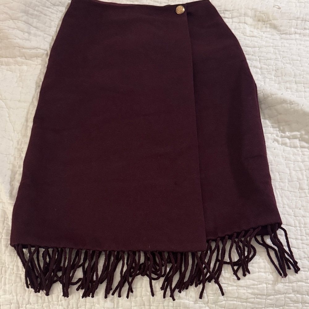 Ann Taylor Wine Burgundy Pencil Skirt with Fringe